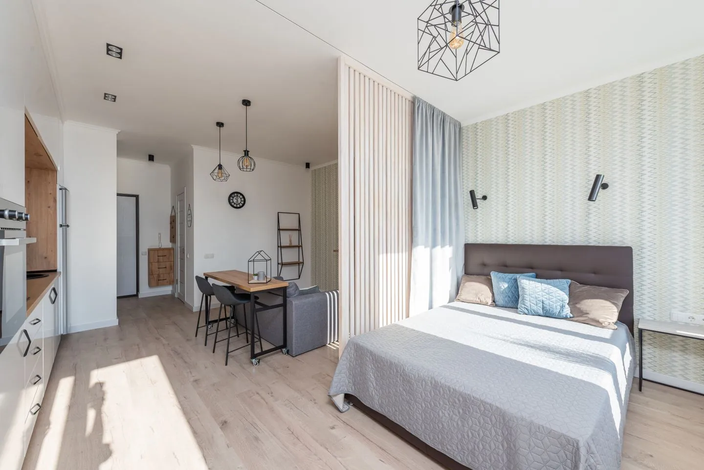 Studio apartment with sleeping and dining areas